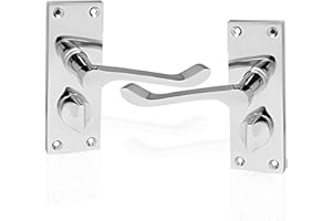 HANDLESTORE Victorian Scroll Bathroom Door Handles – Polished Chrome Lever Handle with Thumbturn Lock & Backplate – Privacy Internal Door Handles with Screws