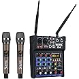 SRK CLOUD G4 Professional Sound Mixing Console with 2-Wireless Microphones Bluetooth USB Record Computer Playback With Effects 4 Channels USB Audio Interface Mixer for singing, karaoke, YouTube