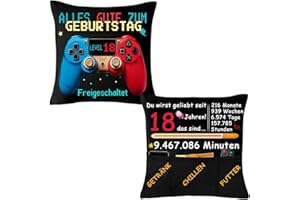 Charfia Geschenk 18. Geburtstag Junge, Kissenbezug Geschenke für 18 Jährige Jungen Geschenk zum 18 Geburtstag Junge, Zocker Geschenk Gaming Zimmer Gamer Deko Gamer Geschenk