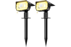 nipify 2 Pezzi Faretti Solari a Led da Esterno Giardino con Sensore di Movimento, [56LED/3 Modes] Lampade da Giardino Potenti Impermeabile Luci Solari Esterno per Cortile Vialetto (Bianco caldo)