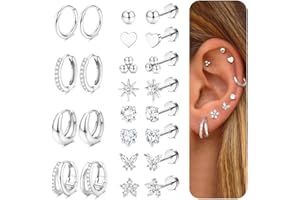 CASSIECA 12 par kolczyków damskie kolczyki ze stali chirurgicznej do ucha do ucha do piercingu tragu Hipoalergiczne Multi Piercing