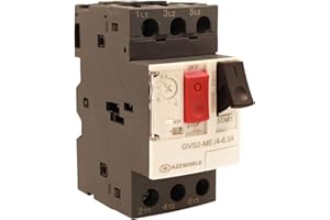 A2ZWORLD Salvamotore Termico 3P Tripolare per Protezione Motore, Regolabile 4-6.3A 2.2KW, Interruttore Termico Motore 2.5 Moduli DIN, 690V AC Per Monofase e Trifase
