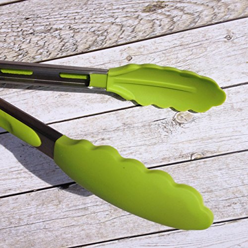 Küchenzange, Grillzange aus Edelstahl, Salatzange Edelstahl, Grillzubehör, Tongs for Grilling, Mehrzweckzange 23 cm (Salad Green) - 3