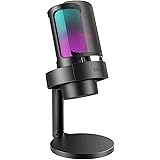 FIFINE Gaming Streaming Microphone, USB PC Desktop Mic with Controllable RGB, Mute Tap, Monitoring Headphone Jack, Gain Knob