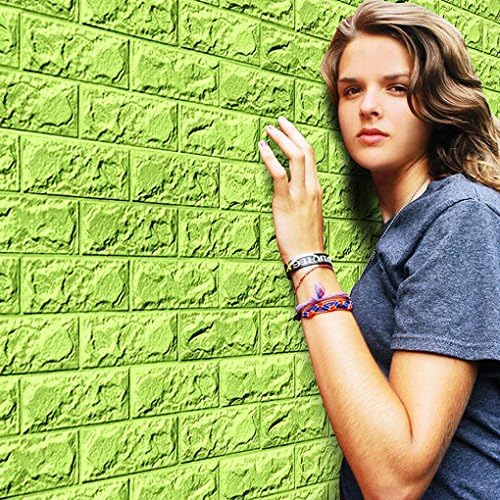 Lifetrend New PE Foam 3D Wallpaper DIY Wall Stickers Wall Decor Embossed Brick Stone (Green)