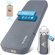 HIKENTURE Zelfopblazende campingmatras met geïntegreerde elektrische pomp, 10 cm dik, schuimrubber, R-waarde 9,5, zelfopblaasbaar matras, slaapmat voor buiten, tent, wandelen