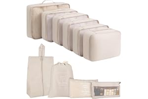 Gowkeey Suitcase Organizer Set, 10 Pieces Packing Cubes for Suitcase Travel Accessories, Beige