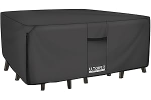 ULTCOVER 600D Pvc Durable Rectangular Patio Table With Chair Cover, 100% Waterproof Outdoor Furniture Table Covers Rectangular 88"(L) x62(W) Black