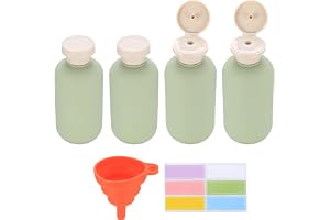4 st 200ml Reseflaskor, Påfyllningsbara Schampoflaskor för Resor, Bärbara Tomma Flaskor för Handbagage, Plast Silikon Resebehållare med Flipplock för Krämer och Lotioner