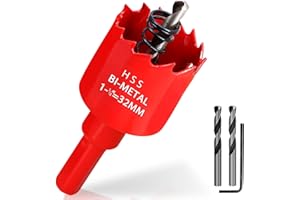 KACNON Scie cloche 32 mm, Acier rapide universel HSS M42 bi-métal avec tige hexagonale et foret, Tailles complètes, pour bois, plastique, plaques de plâtre, tôle, Rouge