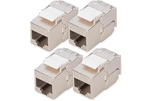 DIGITUS Módulo Keystone Cat-6A blindado – 4 unidades – Versión compacta – Conector RJ45 – 500 MHz 10GBase-T – AWG 26-22 – Diseño personalizable – Con bridas para cables – Montaje sin herramientas
