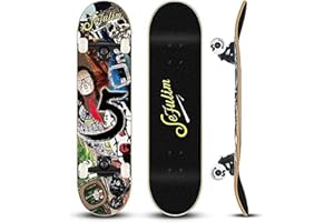 Sefulim 31 x 8 Inch Complete Skateboard 7 Layer Canadian Maple Double Kick Deck Skateboard for Boys Girls Teens Adults Beginner