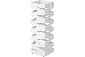 ‎SONGMICS SONGMICS Metalowy stojak na parasole, kwadratowy, 4 haczyki i wyjmowana taca na wodę, 15,5 x 15,5 x 49 cm, biały LUC16W