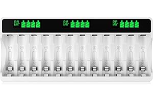 HiQuick 12 Slots LCD Battery Charger for AA & AAA Rechargeable Batteries, Type C and Micro USB Input(5V 2A), Battery Detection Technology