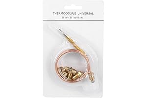 Europart Thermocouple - Sécurité d'allumage thermoélectrique - 600 mm - Avec adaptateurs - Universel - Pour cuisinière à gaz, four, barbecue à gaz, chauffage, chaudière à gaz