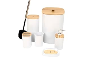 DIVCHI 6 Pieces Bathroom Accessories Set Luxury Accessory Sets Bathroom Bin And Toilet Brush Set Toothbrush Holder Tumbler Soap Dish Trash Can Soap Dispenser Bath Set Gift (White)