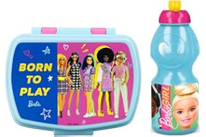 TJS THE JIREH STORE Pack Barbie Juego de comedor escolar de 2 piezas para portameriendas y botella de plástico para niños o niños merienda Launch Box - Sandwichera Infantil y botella de agua.