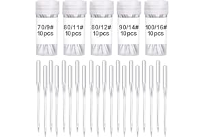 Wamkon 50 Stücke Nähmaschine Nadel Set, 5 Größen 70/9, 80/11, 80/12, 90/14, 100/16 Nähen Maschine Nadel, Universal Nähmaschine Nadeln Set für Haushalt Nähen