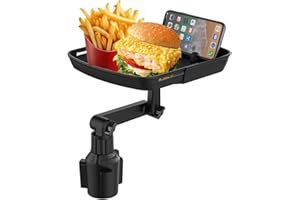 Twilight Garage Plateau porte-gobelet, plateau porte-gobelet de voiture, plateau de nourriture extensible réglable, support de téléphone antidérapant avec bras pivotant à 360° pour manger, essentiels