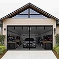 Magnetic Garage Door Screen 9x9FT for 1 Car Garage Retractable Upgraded, Durable Heavy Duty Fiberglass Screen Mesh with Strong Magnets for Garage Door 108x108 Inch, Easy to Install (9x9ft Black)