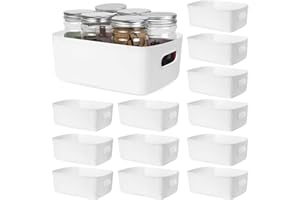 JTTXIU 12 Pz Contenitori Plastica, Scatola Portaoggetti Organizer, Cestino Bagno, Cubi Portaoggetti Scaffale in Plastica, Cestini Scatole Portaoggetti per Cucina Armadio Ufficio, Bianco(24 x 16 x 9,5 cm)