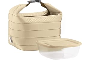 Guzzini Set Borsa Termica con Contenitore Salvafreschezza On The Go, Argilla, Borsa 22 x 18 x h22 cm, Contenitore 19.6 x 19.6 x h7 cm, 1400 cc