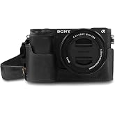 MegaGear MG1641 Ever Ready Case, Half Case, Base Case, Genuine Leather Soon Use Case, with Strap Compatible with Sony Alpha A