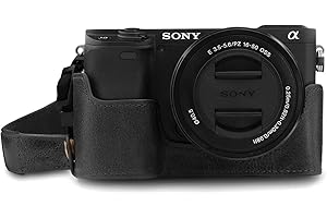 MegaGear Estuche Ever Ready, Media Funda, Estuche de Base, Funda de Pronto Uso de Cuero auténtico, con Correa Compatible con Sony Alpha A6100, A6400