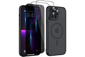 Nupcknn Magnétique Coque pour iPhone 14 Pro Max avec Magsafe avec 3 Verre Trempé [HD+HD+Confidentialité][Caméra de Protection complète] Coque Antichoc translucide Mat arrière Anti-Rayures