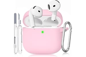 TNSNK for AirPods 4 Case, Silicone Shockproof Protection Case with Clean Kit & Keychain, Support Wireless Charging - Pink