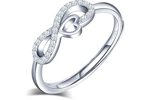INFINIONLY Bague ouverte en argent 925 pour femme fille, anneau de symbole de l'infini incrusté de zircon - Bague de mariage - Taille réglable - Cadeau d'anniversaire de Noël