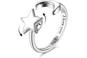 MILACOLATO S925 Anillos de Plata Esterlina Para Mujer Anillo de Banda Abierta Ajustable Anillo de Estrella de Luna I Love You To The Moon Anillo Para Mujer o Tu Amante conCaja de Regalo