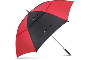 NINEMAX Large Golf Umbrella Windproof Strong 62 Inch,Extra Big Stick Umbrellas Automatic Open - Gents Umbrella Double Canopy (Black/Red)