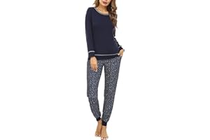 Litherday Pijamas para Mujer de Invierno de Algodón Conjunto de Pijama para Mujer Manga Larga Ropa de Dormir para Mujer Pantalones Largo con Bolsillos y Cordón