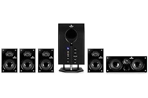 AUNA Area 525-5.1 Surround Sound System, Speaker System, Home Cinema Sound System, 125 Watt RMS, Active Mono Subwoofer, 5.25" Sidefiring Woofer, Bass, AUX, Black