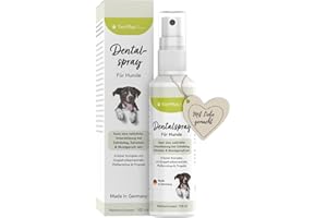 EXVital TierPlus Dentalspray für Hunde, gegen Zahnbelag, Zahnstein & Mundgeruch, natürliche Zahnreinigung & Zahnsteinentferner, 100 ml Sprühflasche, 100% natürlich & ohne Zusätze, Made in Germany