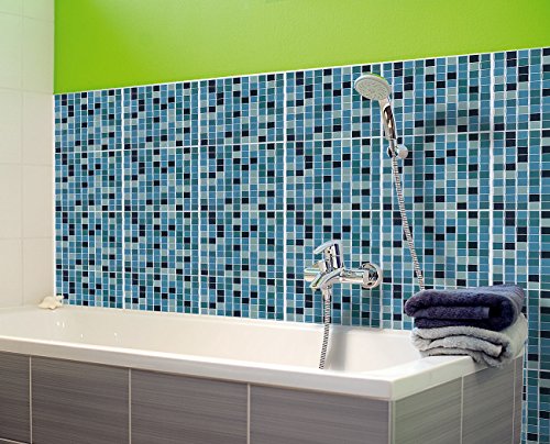 infactory Selbstklebende 3D-Mosaik-Fliesenaufkleber „Aqua“, 26 x 26 cm, 3er-Set - 4