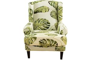Highdi Wingback Chair Covers 2 Piece Stretch Wing Chair Slipcover, Washable Spandex Fabric Sofa Cover Furniture Protector for Armchair Chairs Living Room Bedroom Hotel (Turtle Leaf)