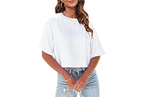 Tankaneo Damen Crop Tops Kurzarm T-Shirts Sommer Fitness Oversize Oberteile Crew Neck Bauchfrei Sportshirt