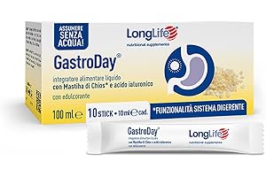 LongLife GastroDay® | Effetto gastroprotettivo | Integratore con sodio alginato e bicarbonato, calcio carbonato, mastiha di Chios e acido ialuronico | Stick monodose | Senza glutine e vegano