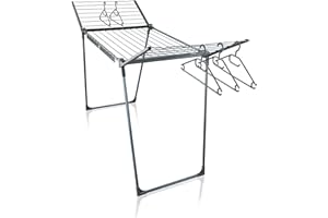 Leifheit Standtrockner Pegasus 200 Solid Black, schwarzer Wäscheständer mit Flügeln für Lange Kleidungsstücke, standfester Flügelwäschetrockner für drinnen und draußen, Wäschereck in modernem Design