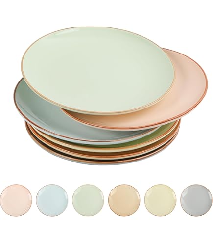 Set Di 6 Piatti Piani In Stoneware Bianco - Diametro 27,5 Cm, Lavabili In Lavastoviglie E Microonde, Stile Artigianale Unico - Foto 7