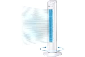 PureMate 31-inch Tower Fan with Oscillating & Aroma Function, 3 Adjustable Speeds, Ultra- Quiet Cooling and Powerful 60W Motor, Portable Bladeless Energy-Efficient Electric Fan for Home and Office