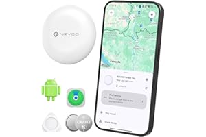 NOVOO Air Tag Tracker, Mini Bluetooth Smart Tracking Tag Compatible with Apple (iOS) & Google (Android) Find My, Loud 80dB Alarm, Replaceable Battery, GPS Tracker for Keys, Passport, Luggage (1-Pack)