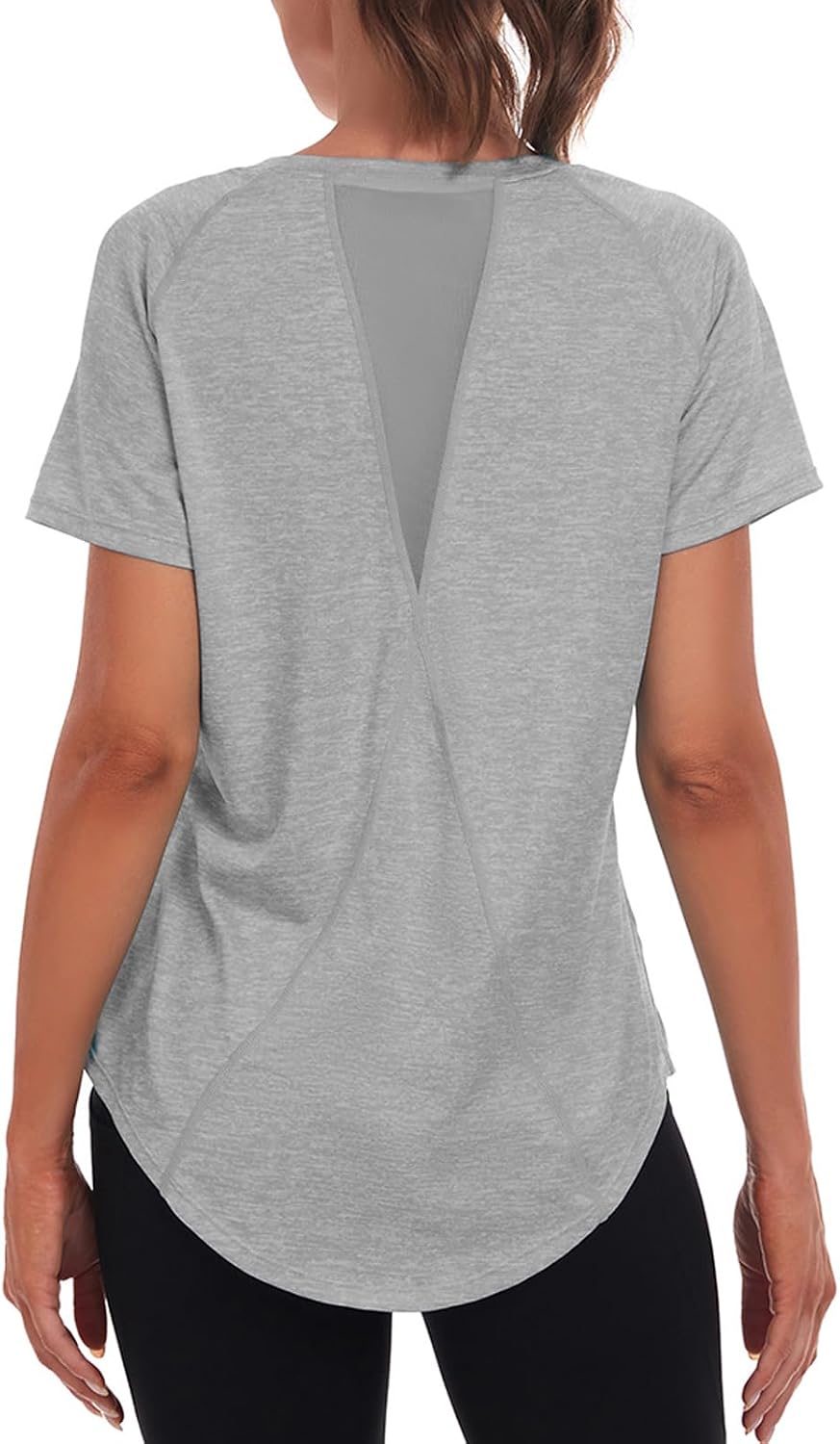 Jlowesun Camisetas deportivas de gimnasio de manga corta para mujer, con malla en la espalda y ajuste holgado, de secado rápido que absorben la humedad