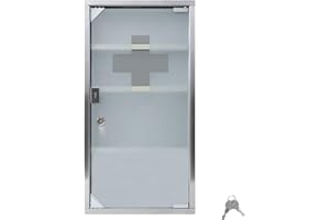 TRMLBE Armadietto per medicinali in acciaio inossidabile Armadio medicinali con serratura Armadietti per farmacia con porta in vetro con 2 chiavi Bianco (con 4 scomparti) - 30 x 12 x 57,5 cm