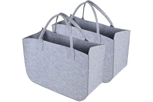 HDMIRRORR Einkaufstasche Filz Grau Groß Filztasche für Kaminholz Kaminholzkorb 2er Pack