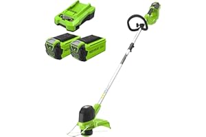 Greenworks 40V Tagliabordi a Batteria per Giardini Medi, Altezza Regolabile, Ampiezza Taglio 30cm, Filo di Nylon da 1,65mm con Autofeed, 2x Batterie da 40V 2Ah e Caricabatterie G40LTK2X