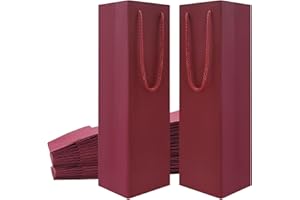 OulQinyhome 20 Piezas Bolsa de Vino,Bolsas Regalo de Papel Kraft para Botellas de Vino,Bolsas con Asa para Regalos,Embalaje Bolsos de Botella para Fiestas,Banquetes,Bodas y Navidad (Burdeos)