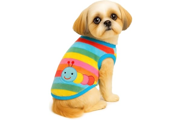 KUTKUT Rainbow Print Fashion Soft Flannel Fleece Shirt for Small Puppy/Cat, Winter Shirt for Shihtzu Puppy, Maltese, Papillon, Pekingese Etc. (Size: L, Chest: 45Cm, Back Length: 35Cm)